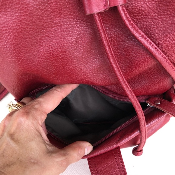 Amerileather Miles  (#1513-025) Leather Red Multi Pockets Versatile Backpack - Picture 4 of 16